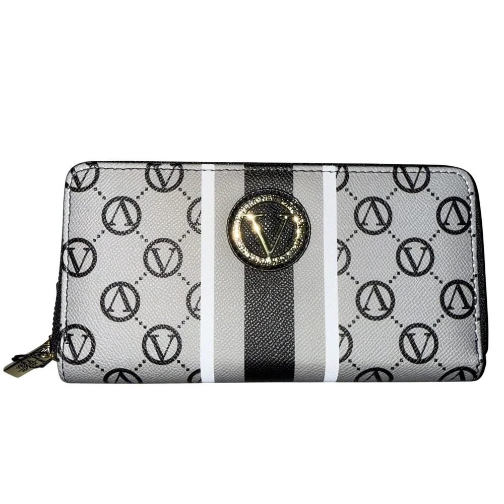 Vera Neumann Signature Zip Around Wallet Monogram Grey Black VNWS22962 NEW